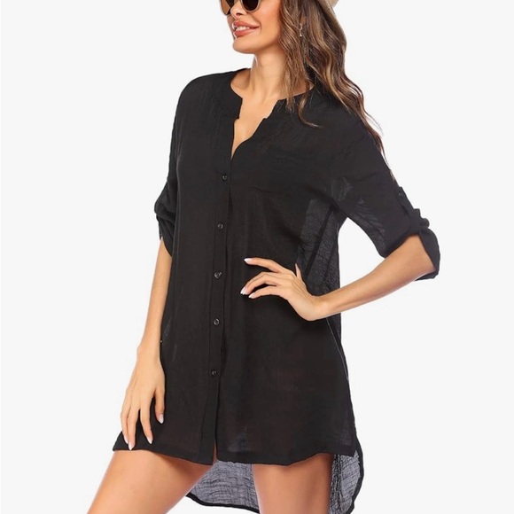 Black Button-Up Tunic Dress - Picture 2 of 3
